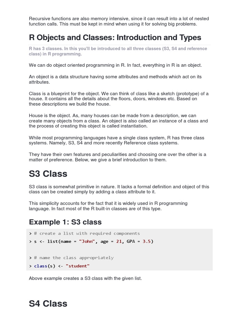 Classes and Objects in R Programming | PDF | Class (Computer ...