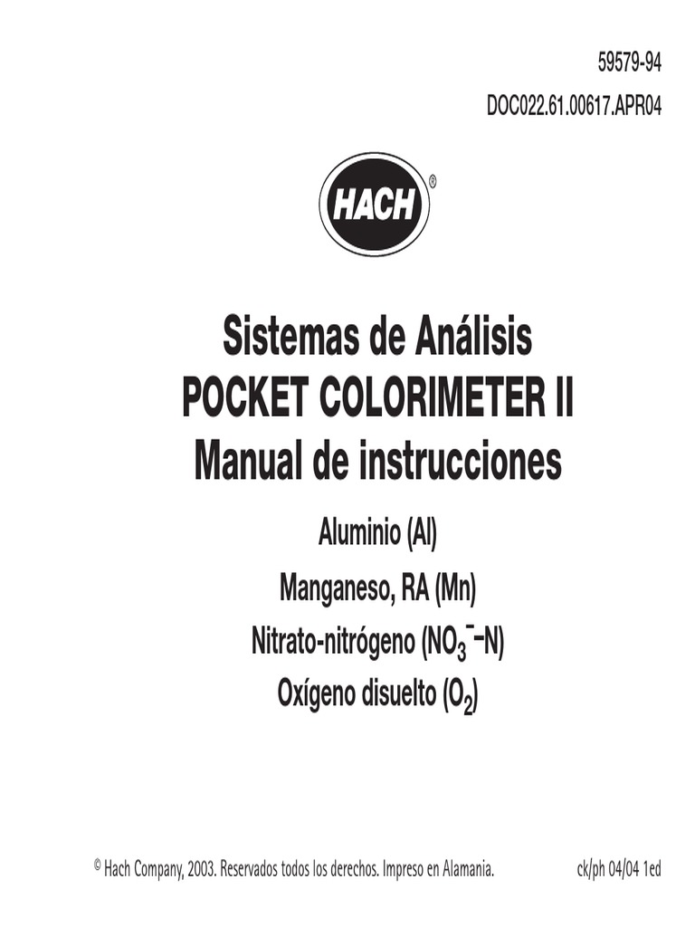 Manual Pocket Colorimeter II Hach ES PDF Manganeso Aluminio