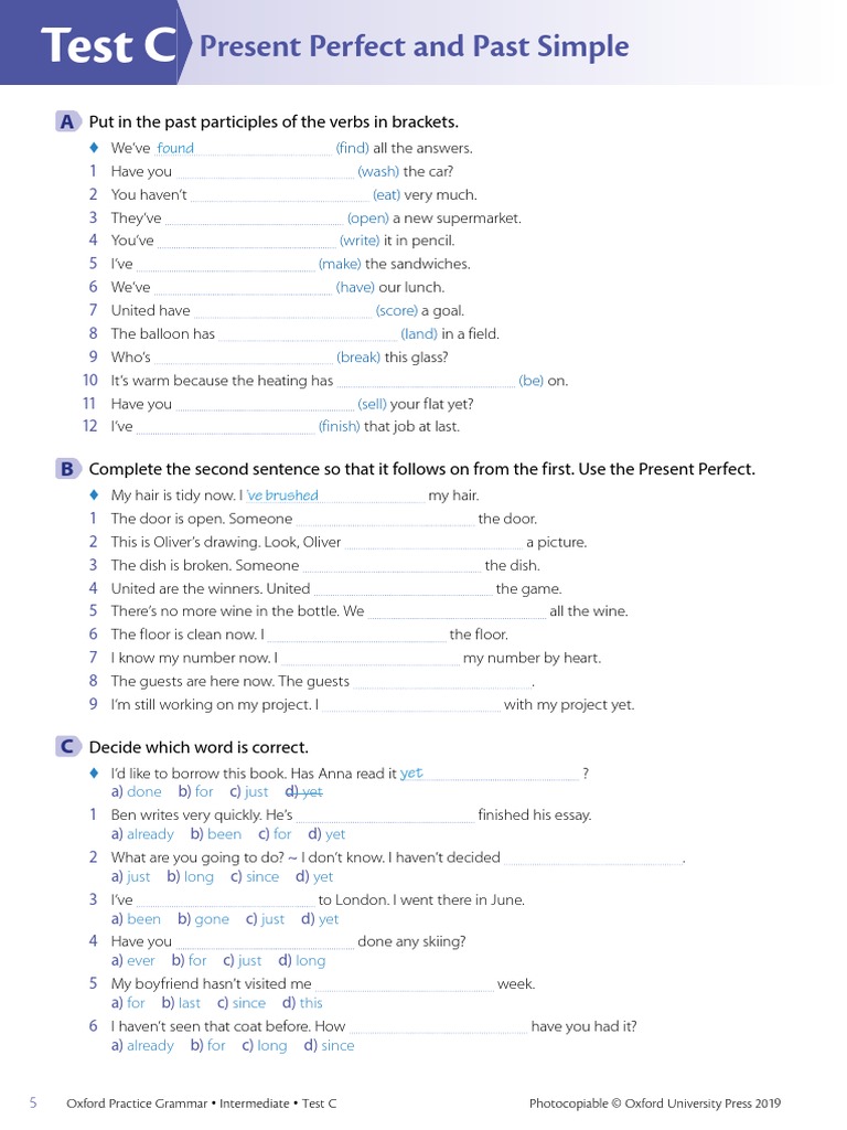 Present Perfect vs Past Simple Test | PDF | Linguistic Typology | Syntax