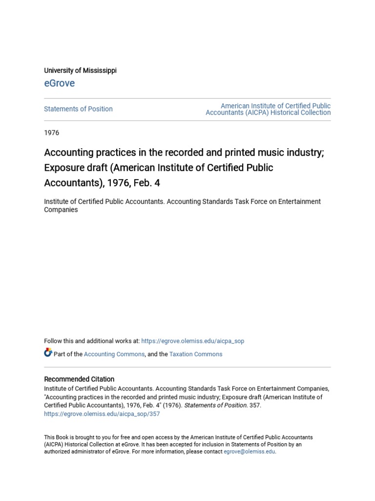 Accounting Practices in The Recorded and Printed Music Industry PDF