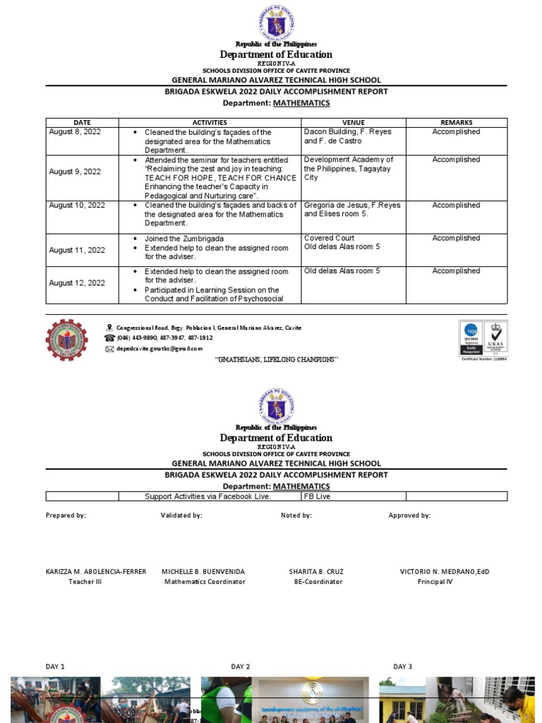 Ferrer brigada eskwela 2022 daily accomplishment report pdf