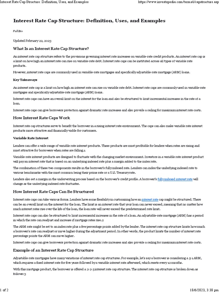 Interest Rate Cap Structure Definition, Uses, and Examples PDF
