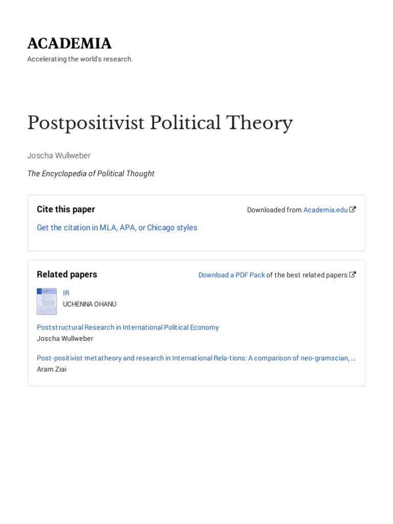 Wullweber, J. (2015) - Postpositivist Political Theory | PDF ...