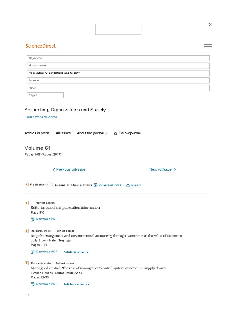 Accounting, Organizations and Society Vol 61 2017 PDF Democracy