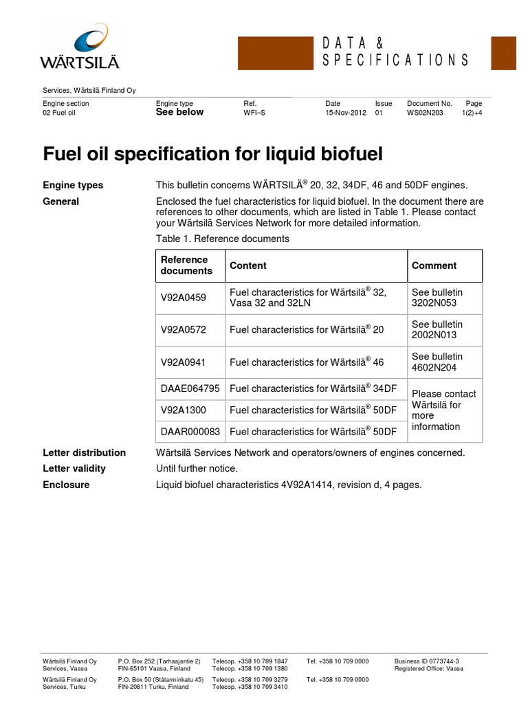 Fuel Oil Specification For Liquid BiofuelWS02N203 01gb PDF