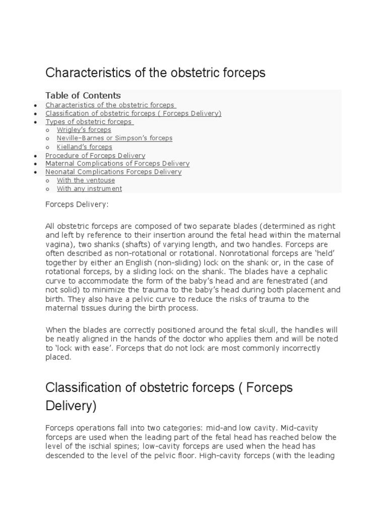 Overview of Obstetric Forceps Types | PDF | Childbirth | Human Reproduction