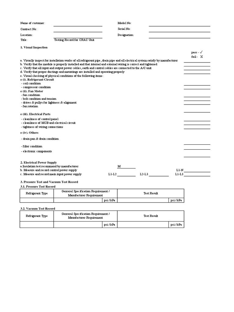CRAC Unit Testing and Commissioning Report | PDF | Power Supply ...