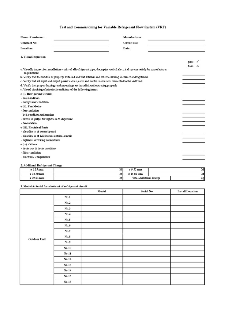 VRF System Inspection and Testing Report | PDF | Pressure | Celsius