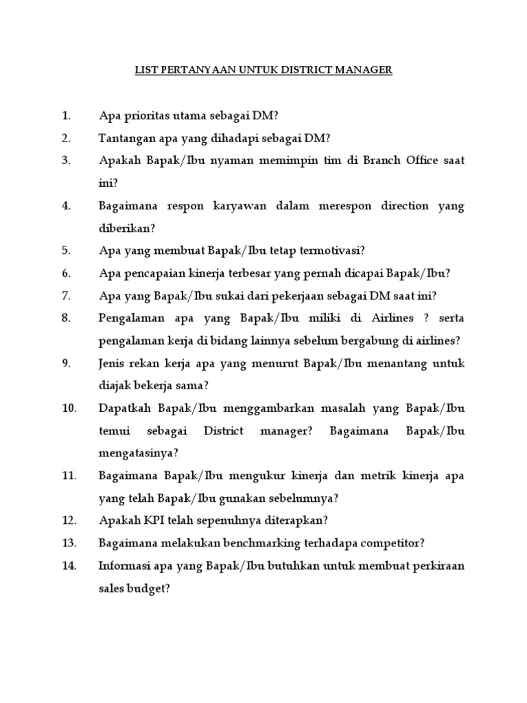 Interview For General Manageral In Indonesia Pdf