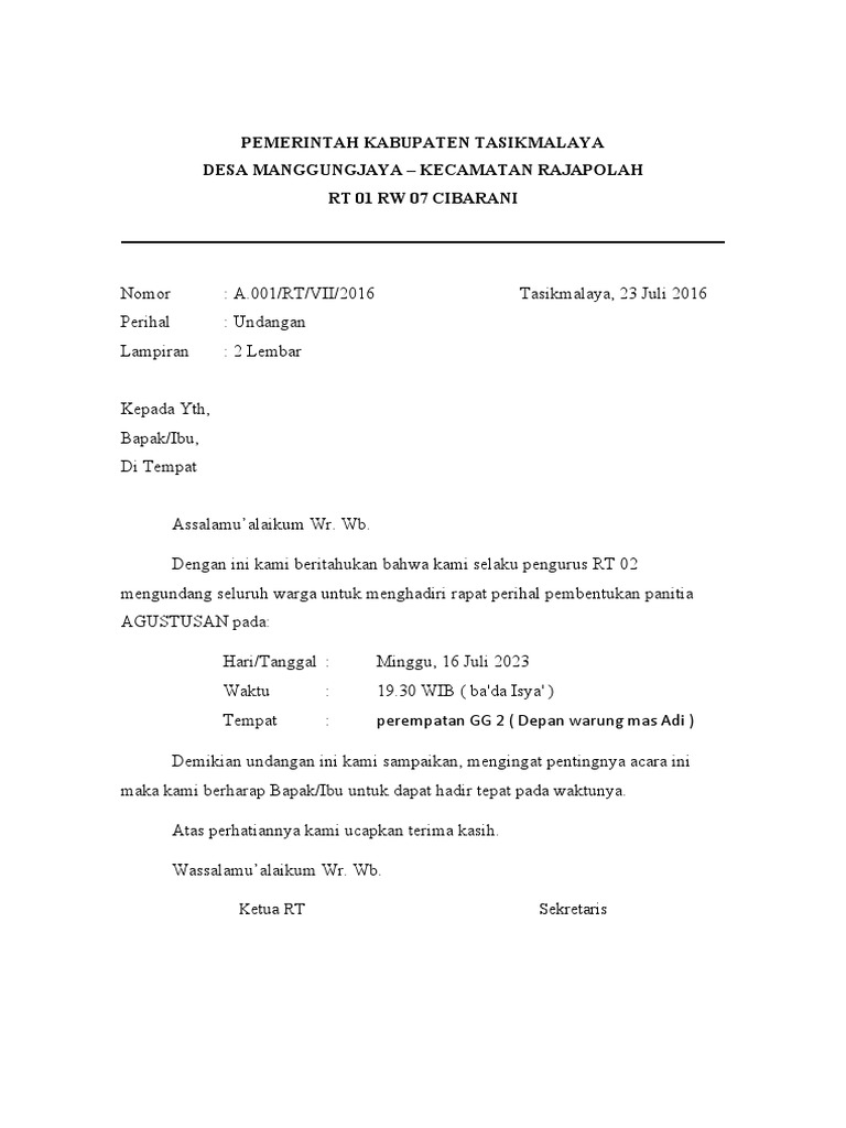 Surat Undangan Rapat RT | PDF