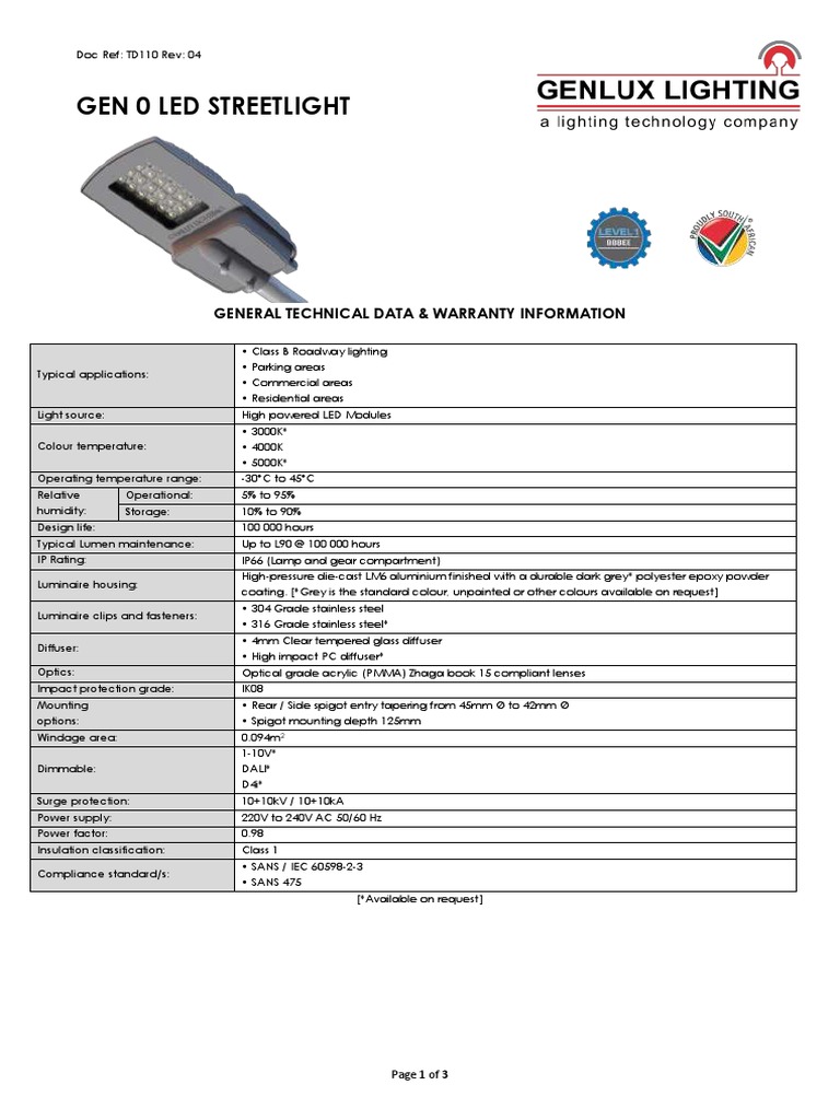 TD110 (Rev 04) GEN 0 SL | PDF | Lighting | Light