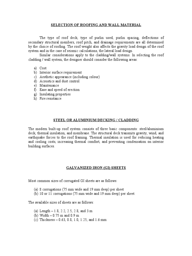 Roofing and Wall Material Selection Guide | PDF | Roof | Truss