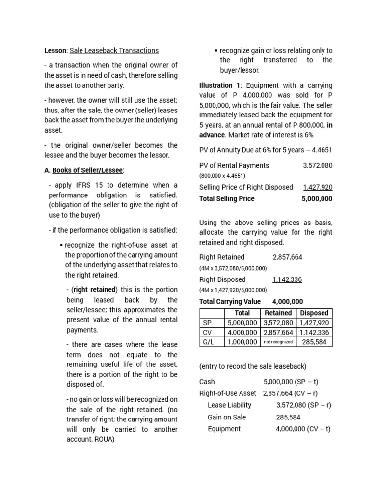 Sale Leaseback Transactions Leases Pdf Lease Fair Value