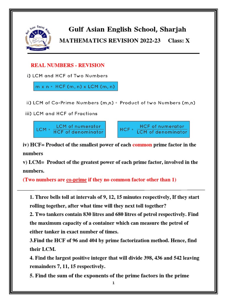 Real Numbers REVISION Worksheet | PDF