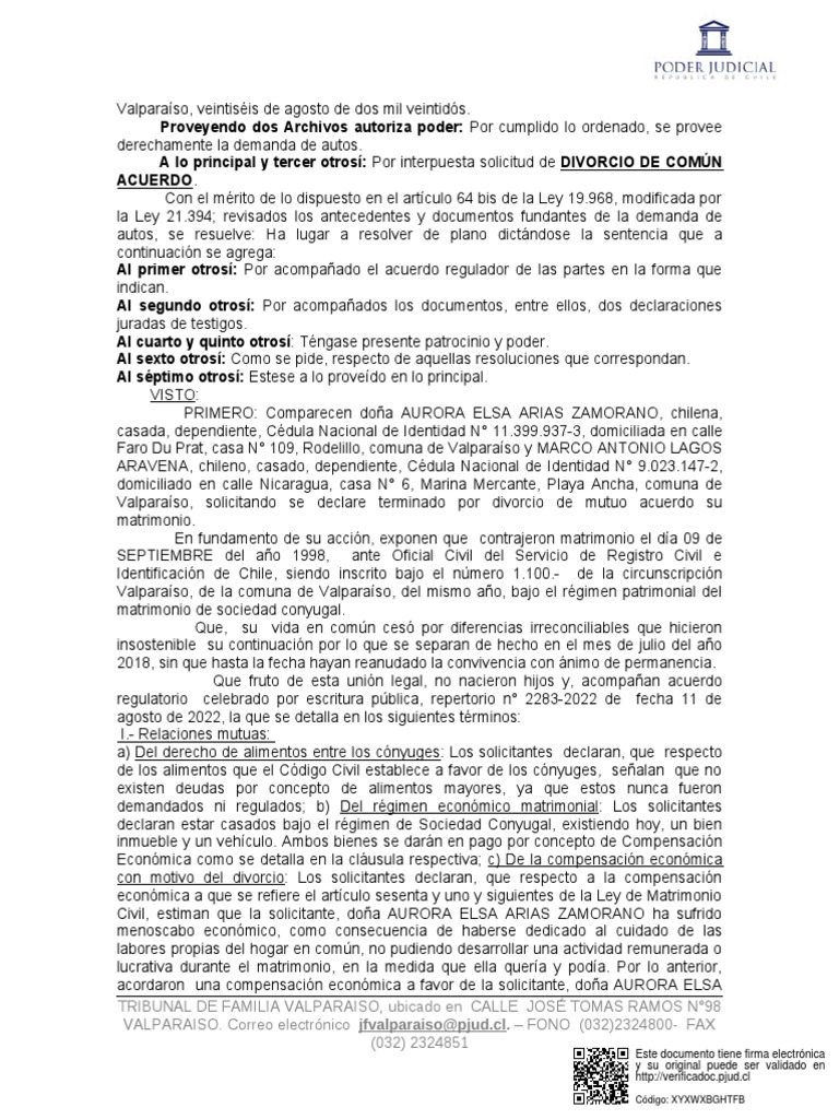 Sentencia Divorcio | PDF | Divorcio | Familia