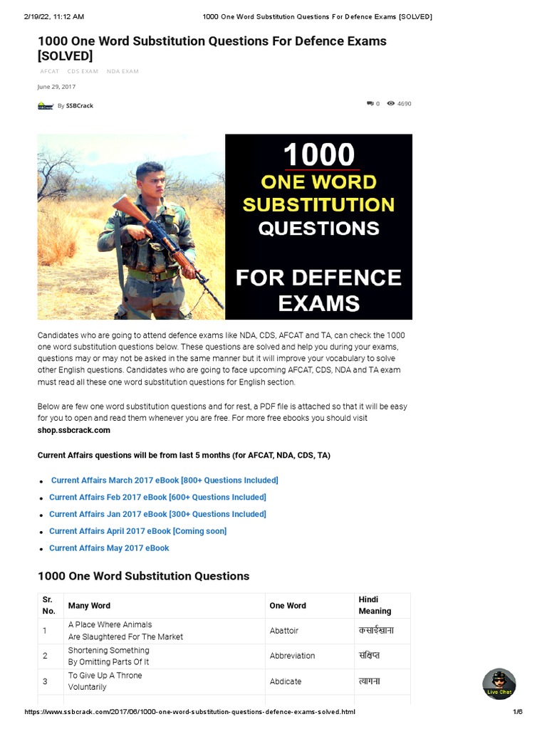 One Word Substitutions For Defence Exams Pdf Mathematical Proof