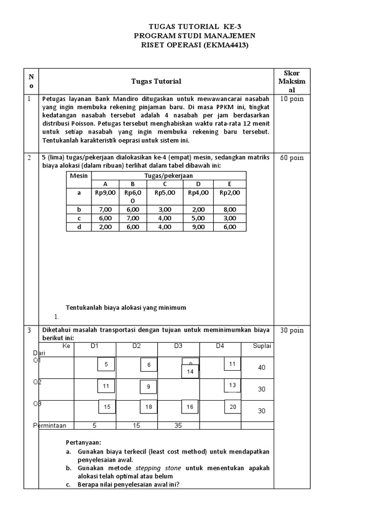 Tugas Tutorial 3 Riset Operasi | PDF | Metode & Bahan Ajar