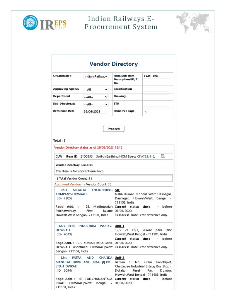 Vendor Directory Pdf Government Of India