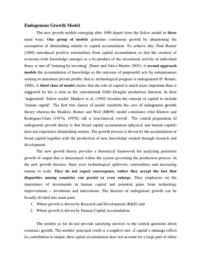 Endogenous Growth Model | PDF | Economic Growth | Production Function
