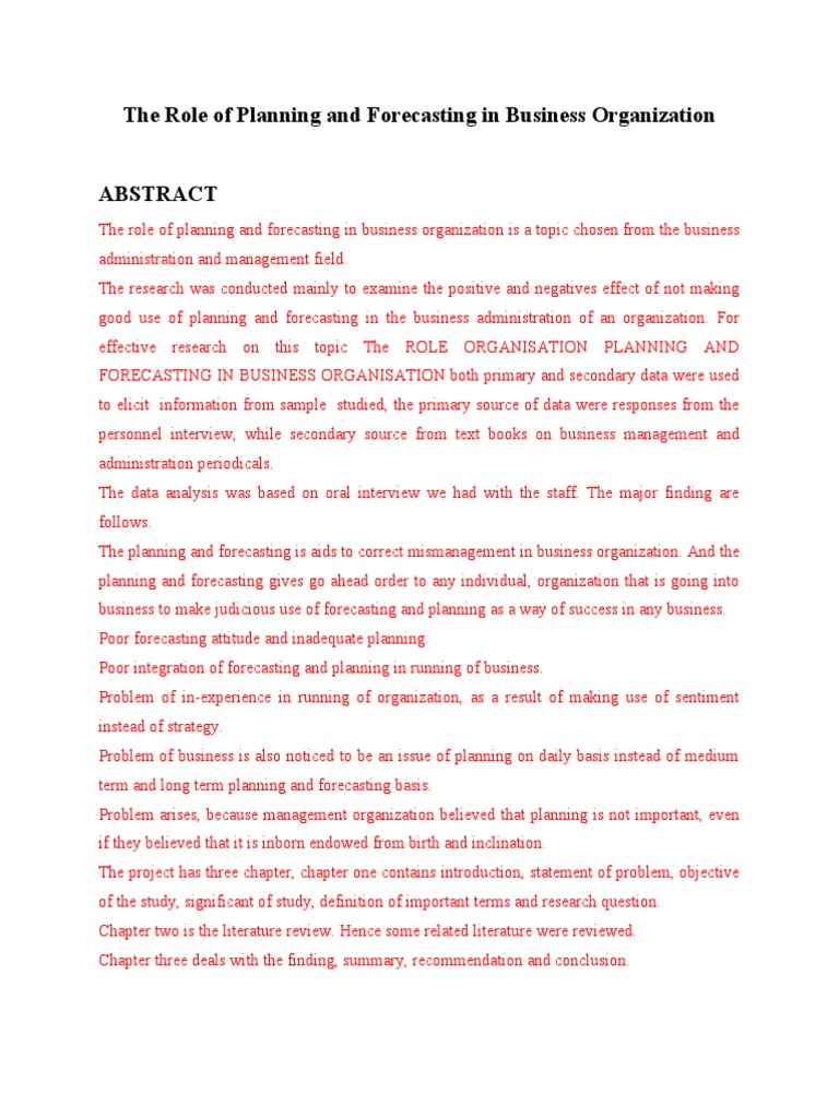 The Role of Planning and Forecasting in Business Organization | PDF ...