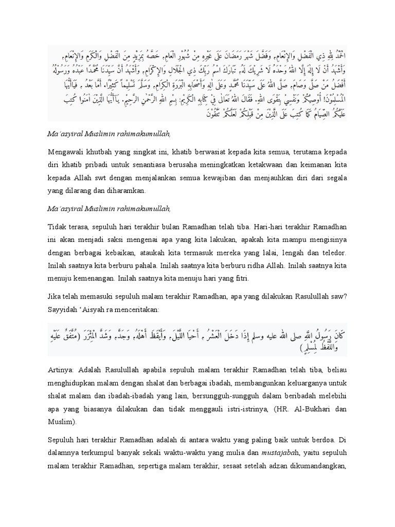 Khutbah Jumat: 10 Hari Terakhir Ramadhan | PDF | Filsafat | Kajian ...