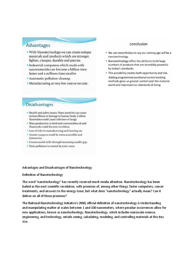 Advantages and Disadvantages of Nanotechnology | PDF | Nanotechnology