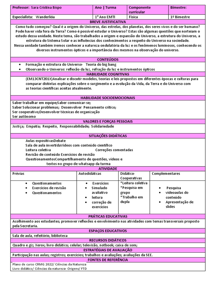Guia de Física 1º Ano - Sara | PDF | Universo | Science