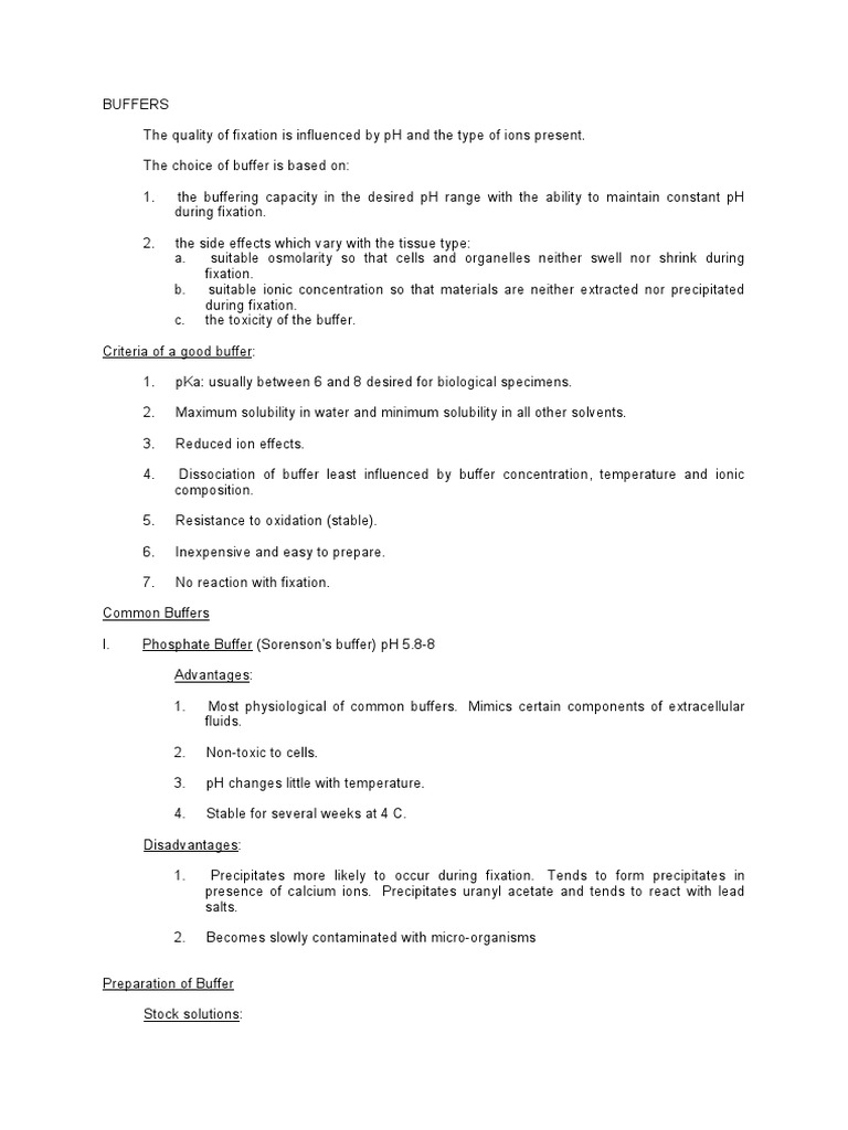 BUFFERS For SEM Fixative Preparation (Karnovsky Fixative Adaptation