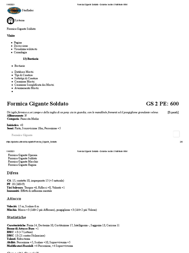 Formica Gigante Soldato - Golarion Insider - Pathfinder Wiki | PDF