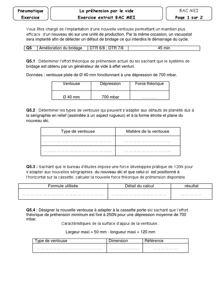 Force de préhension par le vide | PDF