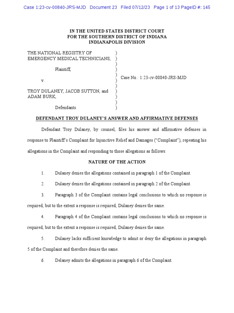 Defendant Answer And Affirmative Defenses Pdf Complaint Prior Art