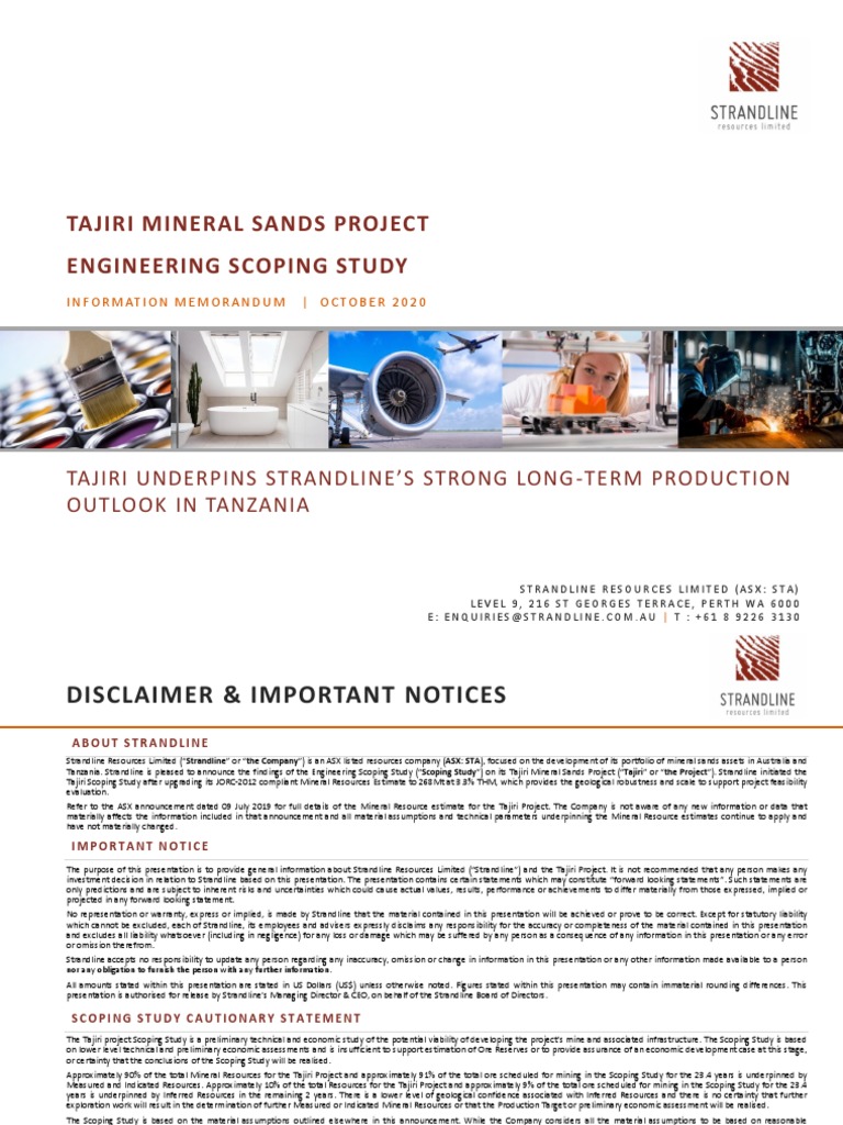 STA - Tajiri Mineral Sand Project - Engineering Scoping Study - Sept ...