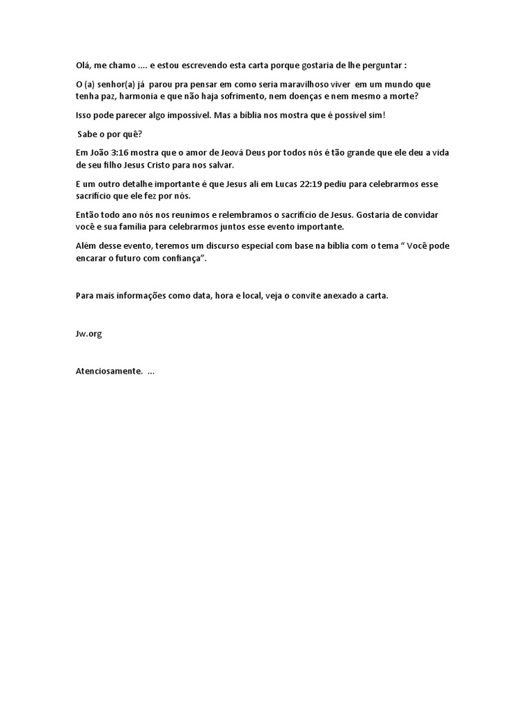 Modelo Carta Celebração 2023 | PDF