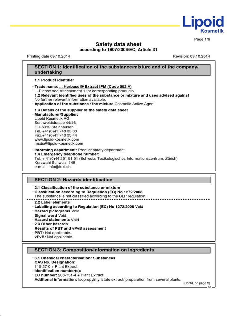 1613_MSDS_Herbasol® Extract IPM (Code 002 A) PDF Dangerous Goods