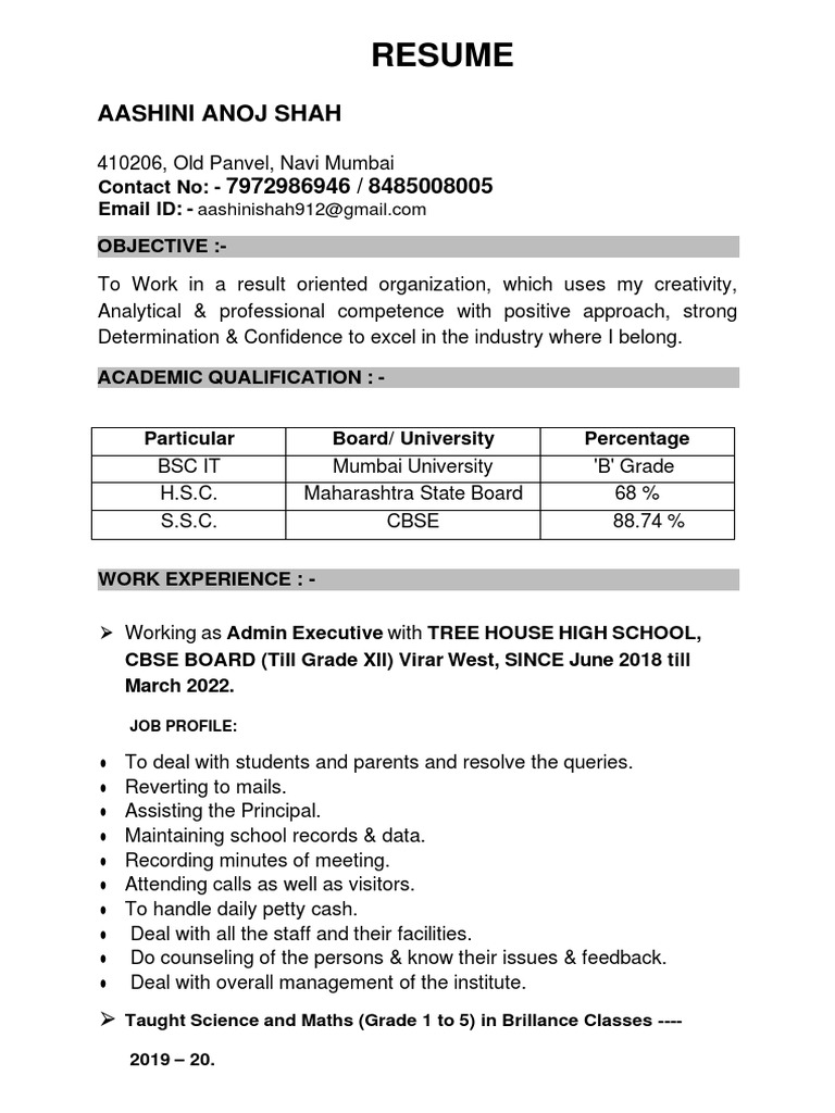 Aashini Anoj Shah CV | PDF | Human Communication