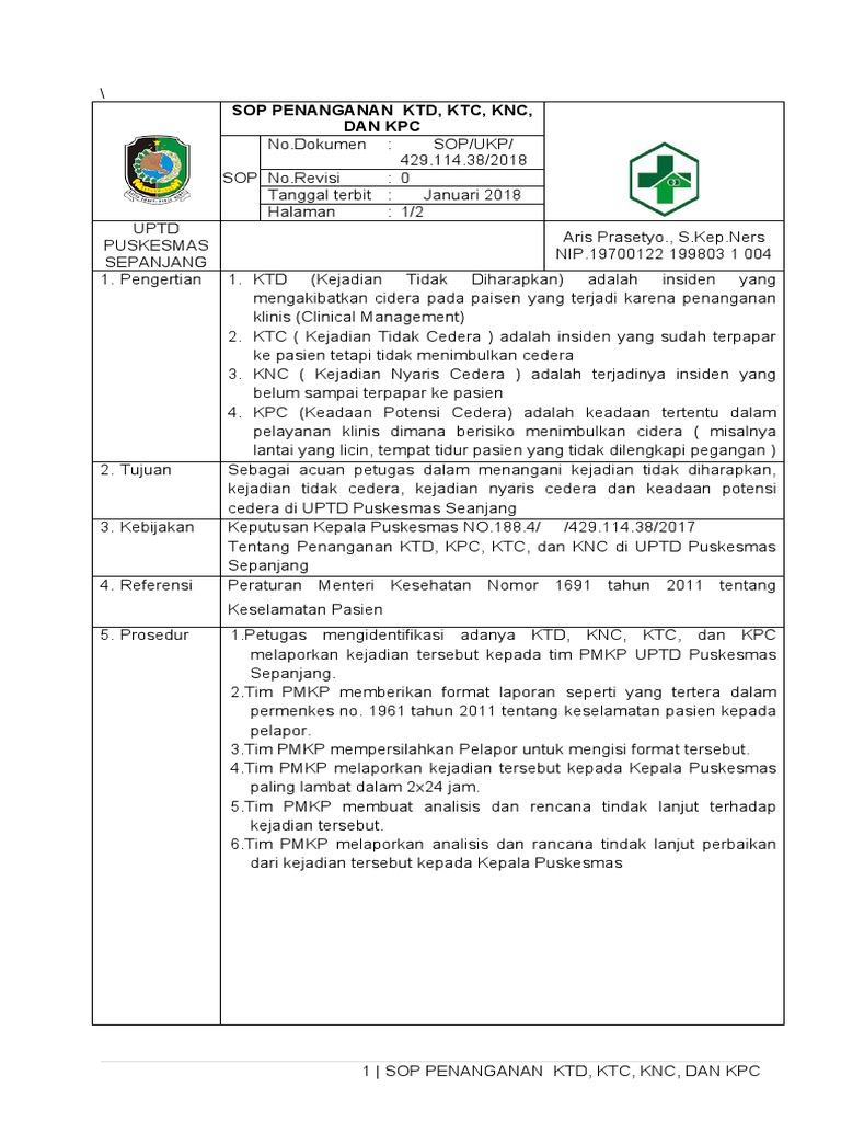 SOP Penanganan KTD dan KPC di Puskesmas | PDF | Sains & Matematika ...