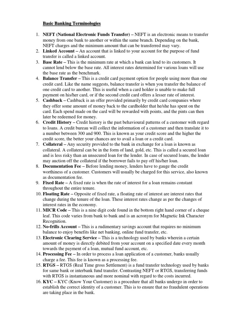 Banking Terminology 1 PDF Credit Card Loans