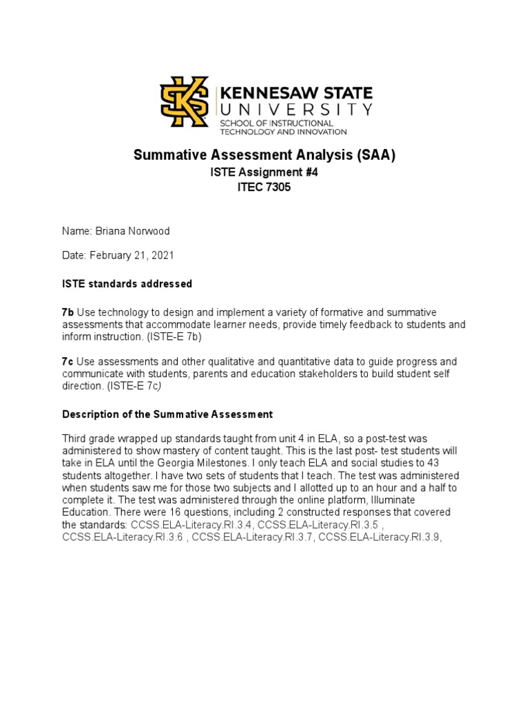 Summative Assessment Analysis | PDF | Educational Assessment