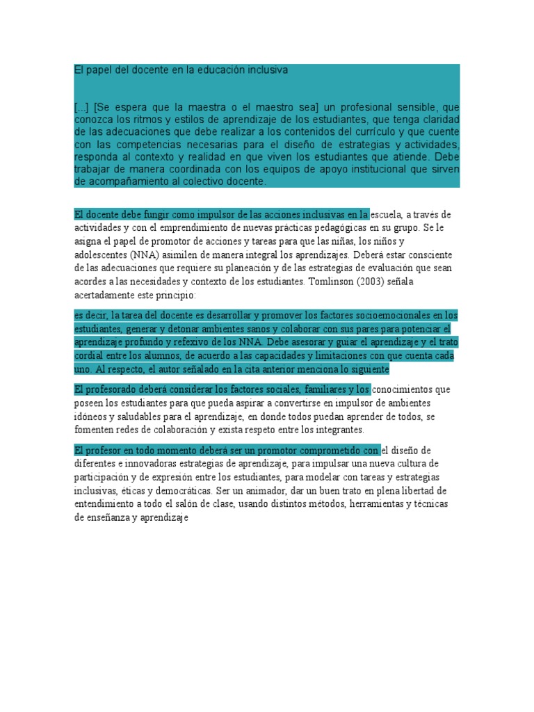 El rol del docente en la inclusión educativa | PDF | Crecimiento ...
