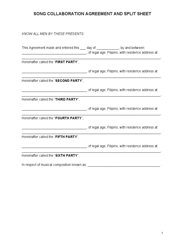 Song Collaboration Agreement & Split Sheet | PDF | Business Law | Legal ...