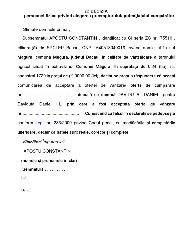 291-Decizia - Alegere Preemtor Apostu Constantin | PDF
