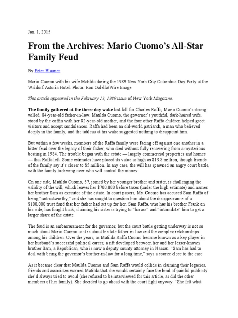 Cuomo Family's Bitter Inheritance Feud PDF Common Law Justice