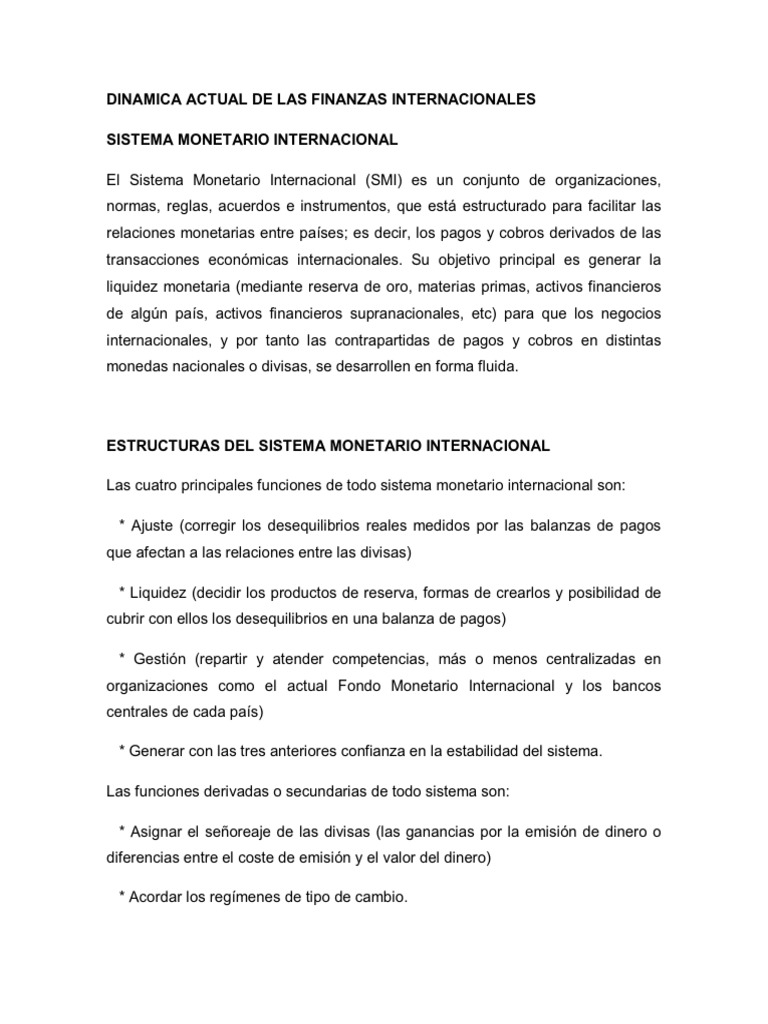 Dinamica Actual de Las Finanzas Internacionales | PDF