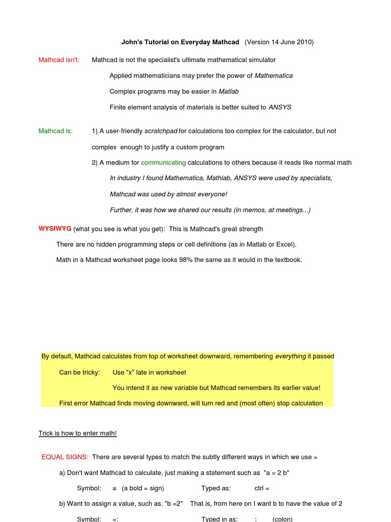 Johns Tutorial On Everyday Mathcad | PDF