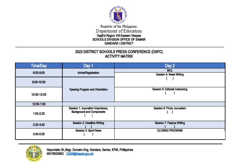 Journalism Activity Matrix Pdf
