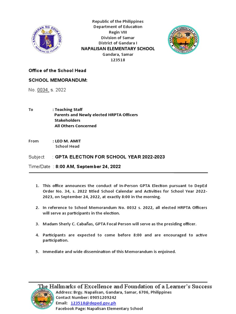 School Memorandum Gpta Election | PDF