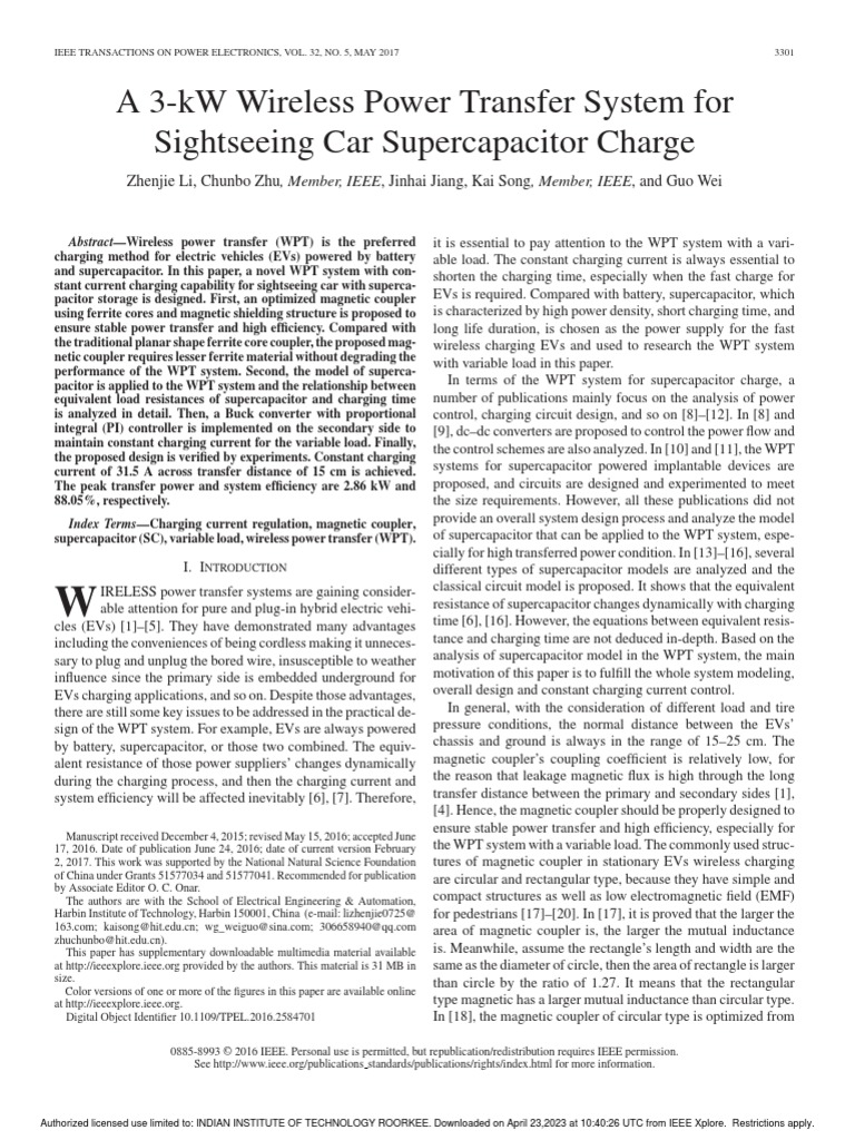 Wireless Charging for Supercapacitor EVs | PDF | Power Inverter | Inductor