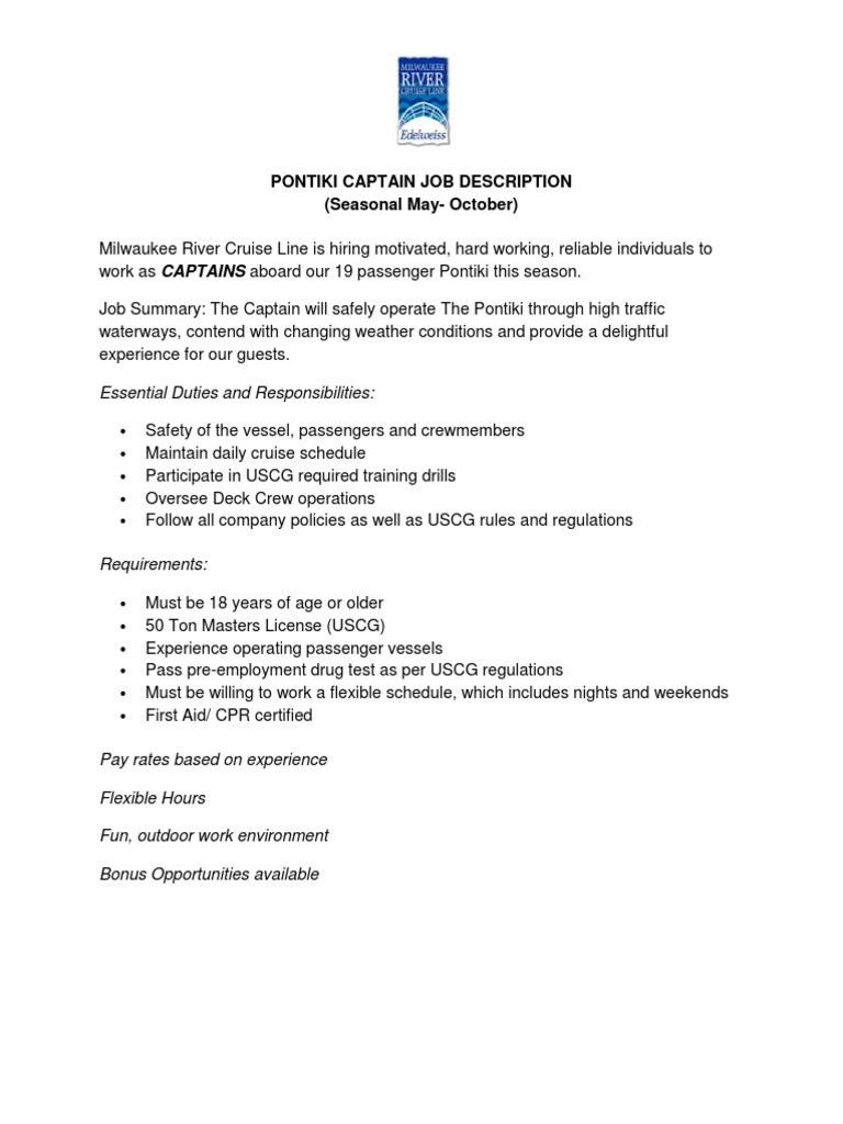Pontiki Captain Job Description PDF
