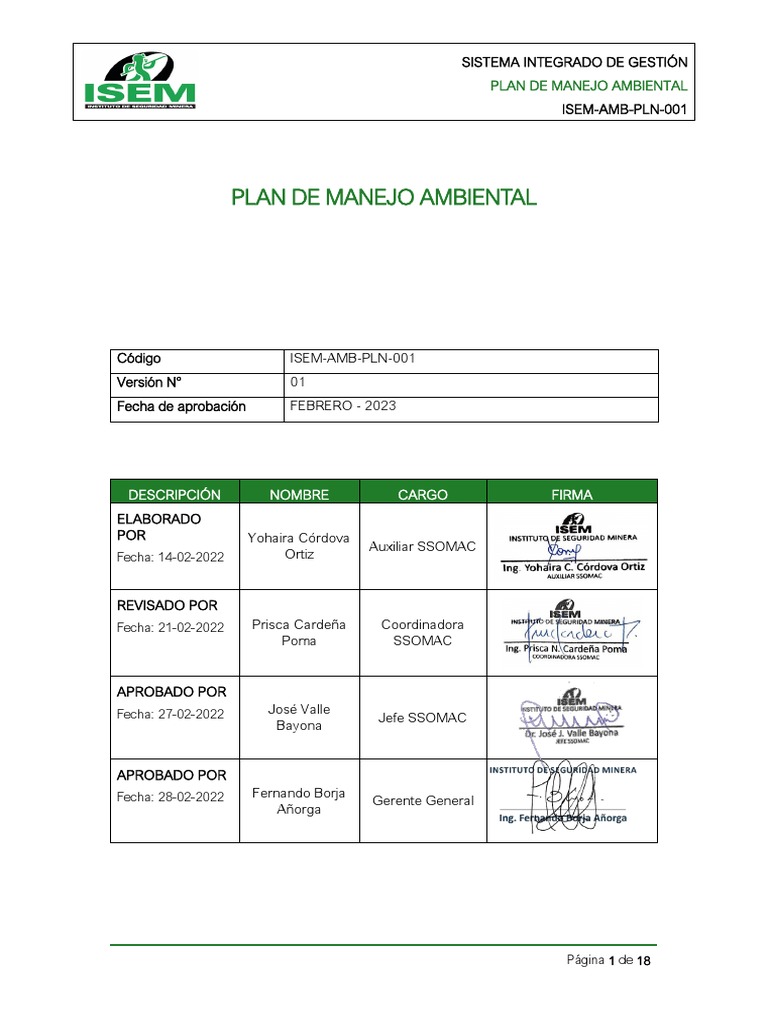 Plan de Manejo Ambiental ISEM 2023 | PDF | Residuos | Entorno natural