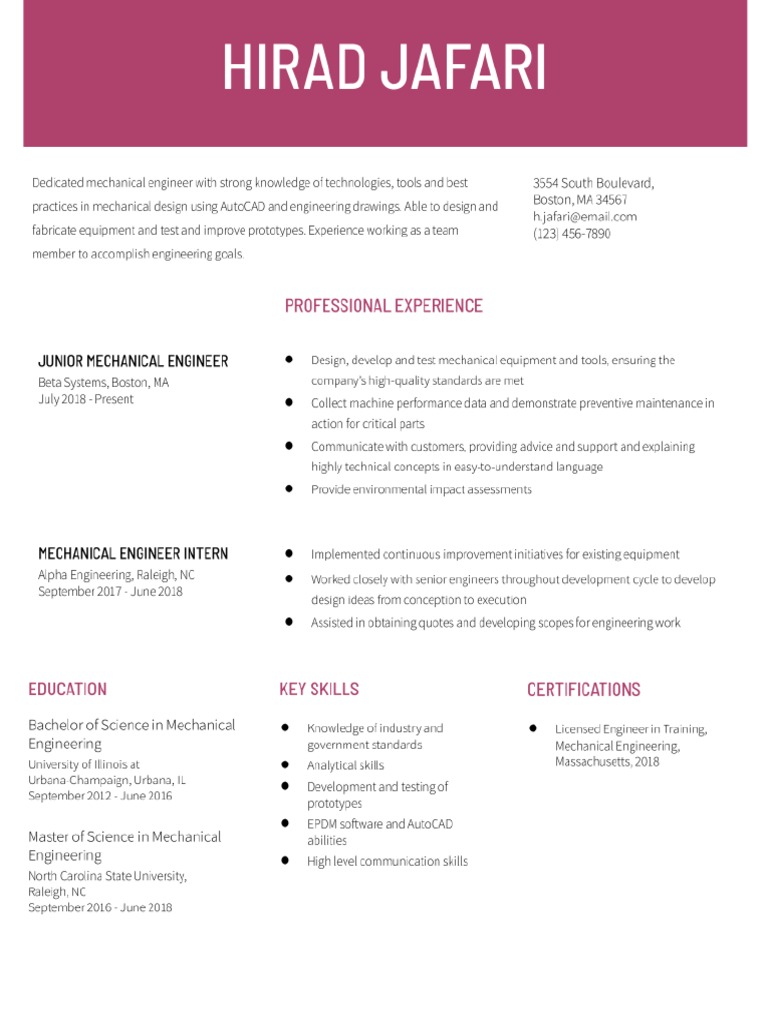 Mechanical Engineer Entry Level PDF